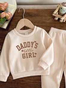 Toddler Girl 2 Pieces Set, Dad's Little Girl Letter Print Sports Shirt And Sports Pants, Soft And Com - Multicolor - View 3