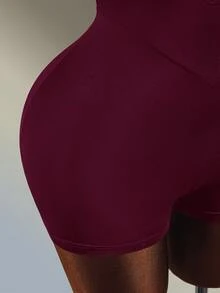 Amplova Women's Colorblock Backless Halter Neck Athletic Romper - Burgundy - View 7