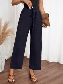 EMERY ROSE Women's Solid Color Drawstring Waist Pocket Casual Versatile Daily Travel Long Pants - Elderberry - View 4