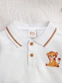 Cozy Pixies 新生兒熊圖案對比色 Polo 領長袖衛衣與長褲套裝 - 彩色 - 查看 5