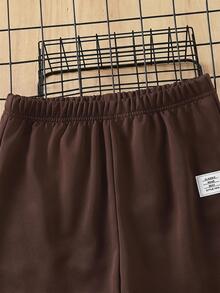 SHEIN 男童休閒學院風織帶條紋設計慢跑運動長褲，適合休閒、運動與校園穿著 - 咖啡棕 - 查看 3