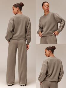GLOWMODE Soft-Brushed Modal Just Relax Raglan Sweatshirt With Ribbed Side Panels & Side Split Hem Daily Casual Travel Vacation Wear - Olive Brown - View 7