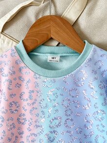 Tween Girl Leopard Print Long Sleeve Sweatshirt And Shorts Casual Set - Multicolor - View 7