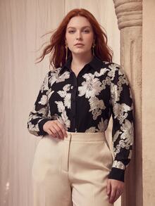 MOTF PREMIUM PLUS SIZE WOMEN'S FLORAL PRINT LONG SLEEVE BLOUSE - Black - View 3