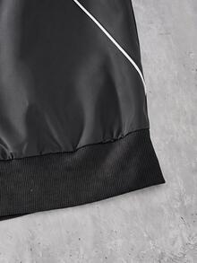 Vacaura American Street Racing Style Line Hooded Jacket, Zipper Hooded Outerwear, Curved Contrast Stitching Design, Short Loose Fit Snug Fit Versatile, Suitable For All Body Types; Full Zipper Closure Flexible Styling, Suitable For Daily, Street, Spring/Autumn Single Wear, Early Winter Layering - Grey - View 6