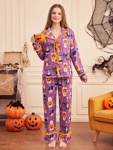 Provexi Provexi Women's Cartoon Print Long Sleeve Top And Pants Casual Daily Home Pajama Set - Multicolor - View 2