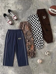 SHEIN 兒童男孩 1件裝 運動休閒學院風 百搭簡約實用舒適直筒長褲 春夏秋冬款 - 藏蓝色 - 查看 2