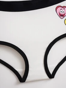 SpongeBob SquarePants | SHEIN 女款卡通印花拼色休閒日常三角內褲 - 白色 - 查看 8