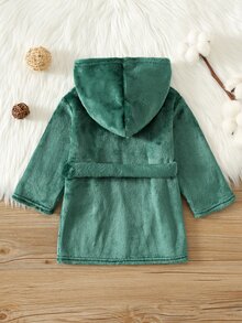 SHEIN 男嬰幼兒秋冬保暖加厚可愛綠色毛絨連帽家居服/浴袍/睡衣，聖誕款 - 墨綠色 - 查看 2