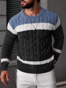 Manfinity Mode Men's Casual Colorblock Patchwork Sweater, Autumn/Winter - Grey - View 6