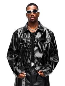 ROMWE MEN Street Life Men's Autumn Fashion Versatile Jacket - Black - View 2