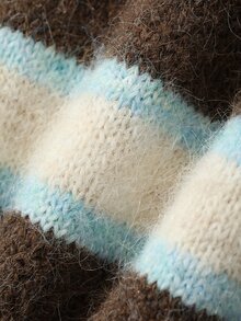 DAZY Sweater Kasual Urban Longgar Bergaris Blok Warna Berkerah untuk Wanita - Coklat - View 7