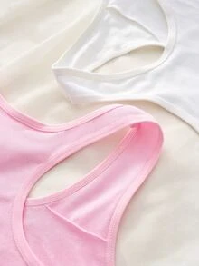 SHEIN 4件組青少年女孩圓領無袖內搭背心，四季款，純色粉色、白色與灰色滾邊，柔軟針織舒適日常內衣，秋冬適用 - 彩色 - 查看 4