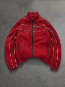 PAVTROS Men's Casual Colorblock Trim Jacket - Red - View 4