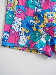 SpongeBob SquarePants | SHEIN Celana Dalam Boxer Pria dengan Ikat Pinggang Huruf dan Motif Kartun - MultiWarna - View 5