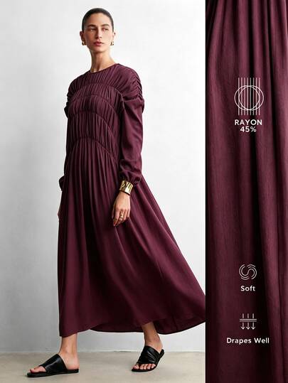 Aalyst Women's Casual Elegant Loose Long Dress With Pockets, Featuring Pleated Sleeve Design, Suitable For Outings, Dates, Easter, Mother's Day, Commuting, Vacation And More