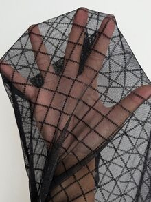 Shapeblank 大尺碼女款彈性腰拼接格紋網紗七分緊身褲 - 黑色 - 查看 13