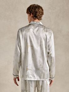 EverLounge Unisex Light Brown Ink Print Satin Long Sleeve Loose Fit Lounge Top For Men - Coffee Brown - View 2