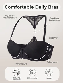Bareli Dear Bra Seksi dengan Penutup Depan Renda dan Kawat Penyangga untuk Wanita, 1 buah - Hitam - View 3