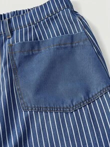 EMERY ROSE Plus Size Women's Pocket Design Striped Casual Loose Fit Denim Jeans - Dark Wash - View 10