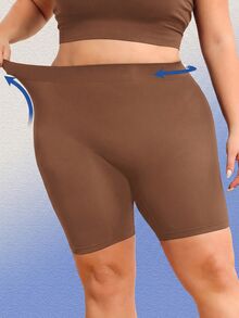 SHEIN Plus Size Solid Color High Waist Seamless Shaping Bottoms - Coffee Brown - View 4