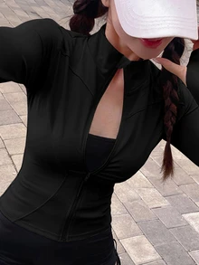DAZY 青少年女孩秋季服飾 修身夾克底層休閒款 - 黑色 - 查看 3