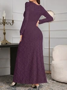 Modelyn 優雅成熟深紫色蕾絲修身長洋裝 女款長版晚禮服 晚餐派對夜間雞尾酒會 秋季 - 紫色 - 查看 6