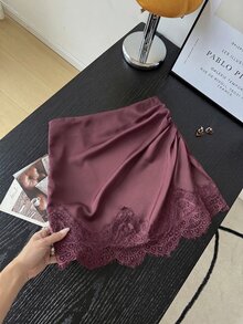Muvela 女款優雅純色蕾絲拼接裙 - 淺灰紫 - 查看 5