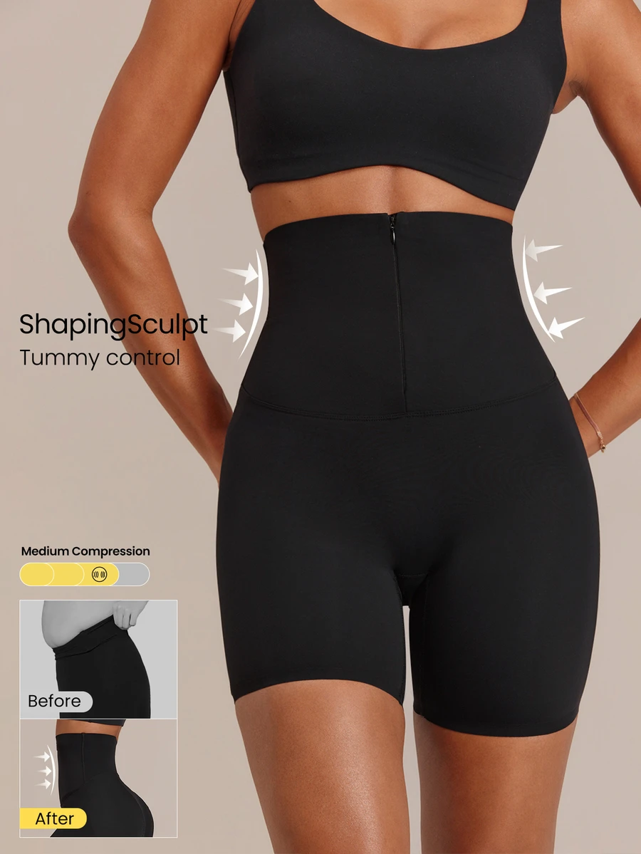 GLOWMODE SweatMode ShapeSculpt Tummy Control Boyshorts With Front Zipper & Butt-Lifting Design Daily Casual Wear - Black - View 1