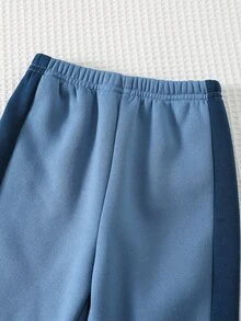SHEIN 男女嬰幼兒 2 件組 秋冬保暖內裡加厚休閒可愛拼色拼接運動風立領運動衫套裝，嬰兒冬季服飾，運動服，聖誕 - 藏蓝色 - 查看 5