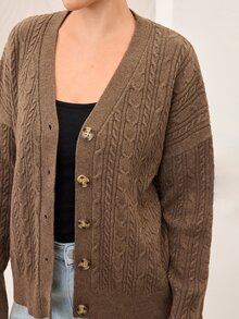 Graceveil Women's Cable Knit Versatile Elegant Autumn/Winter Cardigan - Brown - View 7