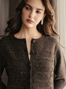 Anewsta Women's Solid Color Casual Versatile Daily Outing Cardigan - Coffee Brown - View 4