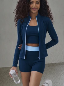 SHEIN طقم ملابس رياضية كاجوال للفتيات المراهقات، بتصميم ألوان متباينة، للربيع المبكر/الخريف - الأزرق - مشاهدة 1