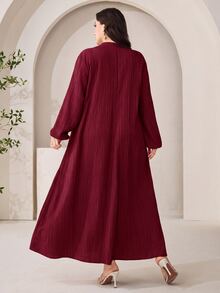 Al Najma Plus Size Solid Color Lace Patchwork Dress - Burgundy - View 2