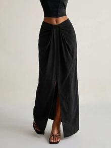 Avantive Women's Solid Color Casual Sexy Elegant Versatile Daily Wear Skirt Going Out Night Black Summer - Black - View 1