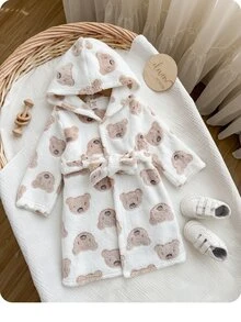Cozy Pixies 女童少女心形圖案保暖內裡厚絨連帽長袖抽繩居家服 秋季睡衣 粉色可愛草莓 - 彩色 - 查看 4