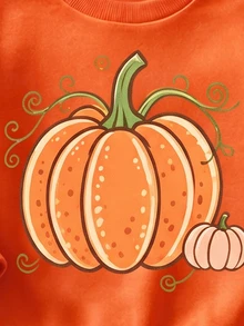 1 Set, Sweatshirt Fleece Lengan Panjang Leher Bulat Motif Oranye dengan Transfer Panas untuk Anak Perempuan + Celana Panjang Pas Badan Motif , Pakaian Kasual Dalam/Luar Ruangan Musim Gugur/Dingin untuk Halloween - MultiWarna - View 4