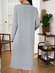 Moonlight&Mama Contrast Color Shell Trim Maternity Casual Sleep Dress - Grey - View 2