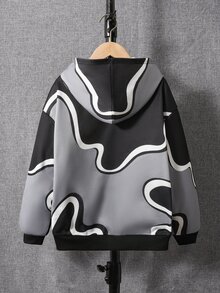 SHEIN 青少年男孩極簡街頭風字母印花拉鍊連帽冬款運動衫，休閒舒適柔軟面料 - 彩色 - 查看 2