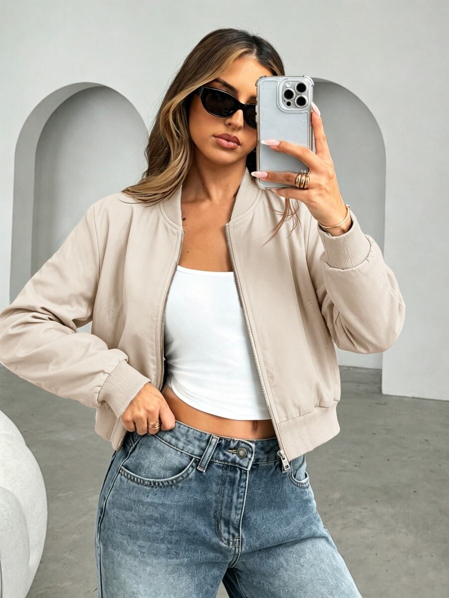 Siren Gaze Chaqueta Bomber con Cremallera para Otoño/Invierno - Albaricoque - Ver 1