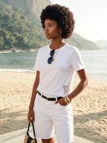 CAJUNI Women's Lace Casual Versatile Daily Short Sleeve T-Shirt - White - View 4