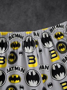 BATMAN X SHEIN 青少年男孩蝙蝠印花上衣與長褲居家休閒服 - 灰色 - 查看 6