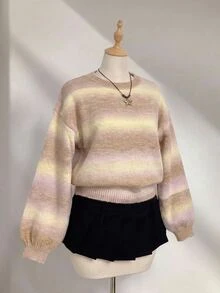 Flirla Sweater Lengan Panjang Wanita Motif Blok Warna Kasual Serbaguna untuk Pemakaian Sehari-hari, Cocok untuk Sekolah, Warna Beige, dan Cocok untuk Musim Gugur. - MultiWarna - View 5