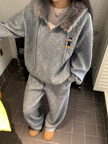 DAZY Women's Plush Hooded Long Sleeve Sweatshirt And Pants Casual Daily 2 Pieces Set Fall - Grey - View 2