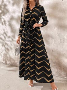 SHEIN Clasi 女款優雅金色長版襯衫洋裝，適合黑金配色正式晚宴、晚會、派對及正式場合，秋冬穿著 - 彩色 - 查看 5