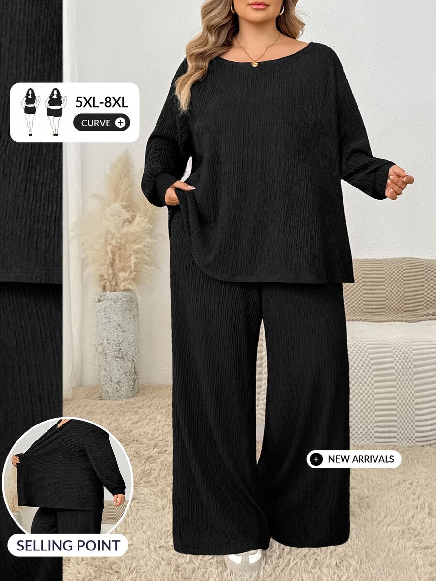SHEIN CURVE+ Plus Size Women's Solid Color Asymmetrical Shoulder Long ...