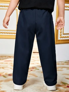 Tween Boy Casual Solid Color Woven Long Pants - Navy Blue - View 2