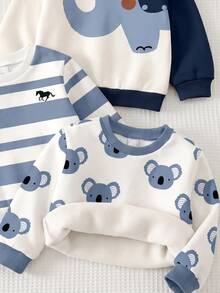 Set Sweatshirt Lengan Panjang 3 Potong untuk Anak Laki-Laki, Motif Klasik Retro Lucu dengan Blok Warna dan Patchwork, Motif Kartun Gajah Klasik, Motif Hewan Kukang Klasik, 3 Potong, Cocok untuk Musim Gugur/Musim Dingin - MultiWarna - View 5