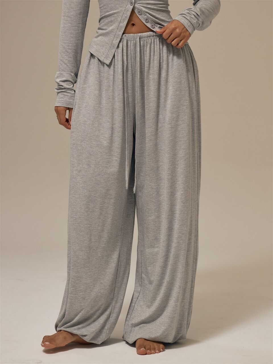 Marl Grey Self-Tie Drawstring Elasticated Waistband Cuffed Leg Relaxed Fit Joggers Bottoms