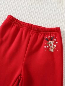 Cozy Pixies 2件組嬰兒男童休閒日常舒適印花圓領長袖針織套頭衛衣與運動長褲套裝 - 紅色 - 查看 6
